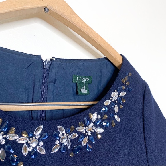 J. Crew Factory Navy Blue Embellished Jewel Wool Knit Short Sleeve Blouse 10 - Picture 4 of 9